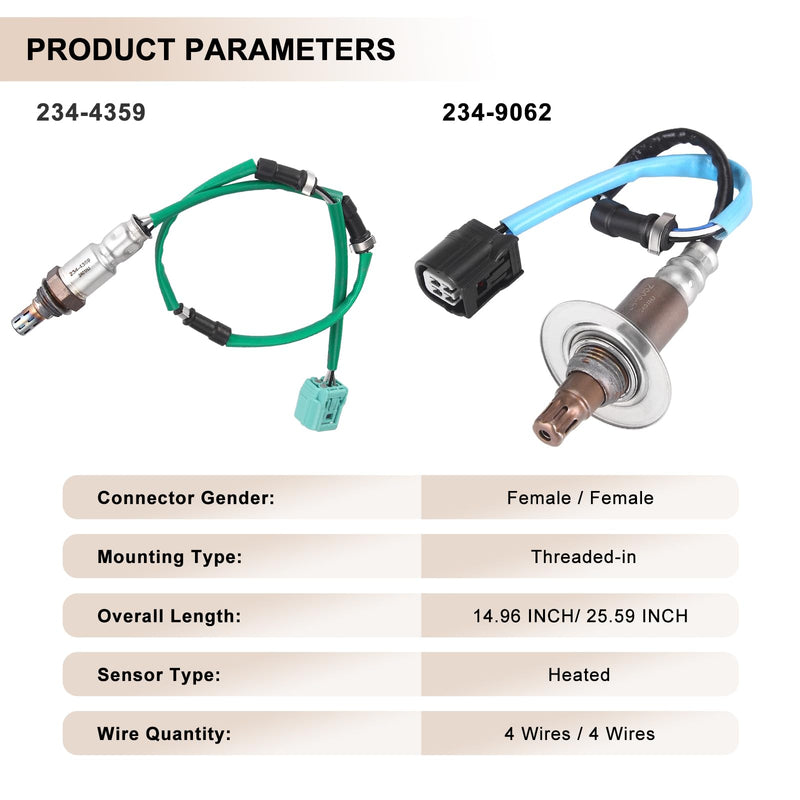 [Australia - AusPower] - Oxygen O2 Sensor Upstream Downstream Replacement for 2007 2008 2009 Honda CRV 2.4L L4 Replaces# 234-9062 234-4359 Set of 2 