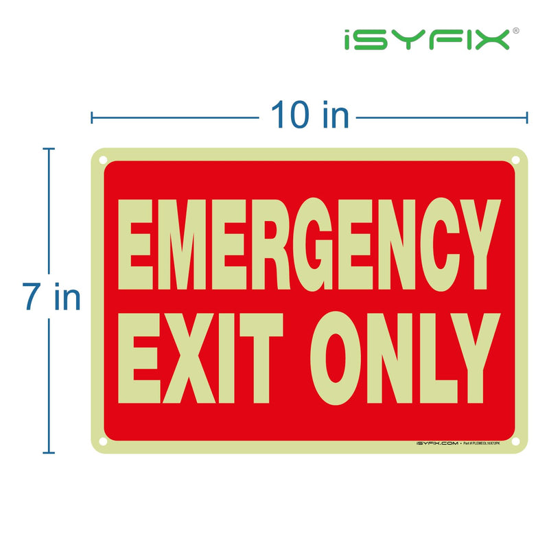 iSYFIX Emergency Exit Only Glow in the Dark Sign – 6 Pack 10x7 Inch – 40 mil Thick Polystyrene Plastic Sign, Laminated UV, Scratch & Fade Resistance, Waterproof, Indoor & Outdoor 6 Pk 10x7 Plastic Glow