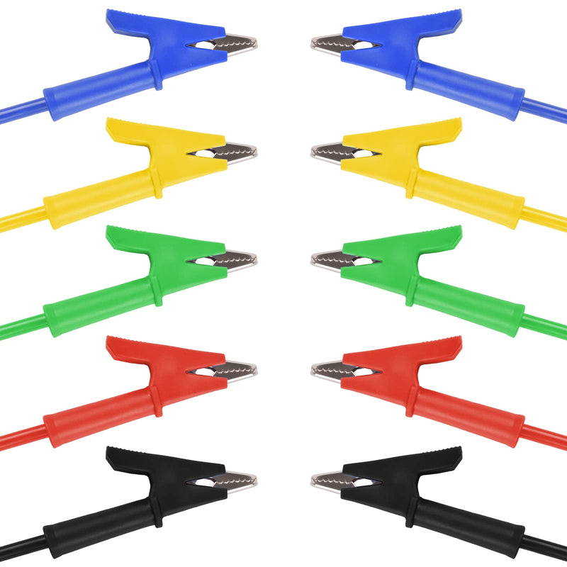 [Australia - AusPower] - WGGE 5PCS Dual Ended Alligator Clips Test Leads Set, 15A Test Lead Wire Cable with Insulators Clips, Heavy Duty Cable with Protective Jack Copper Clamps for Electrical Testing 5 Colors 3.3 ft/1m 