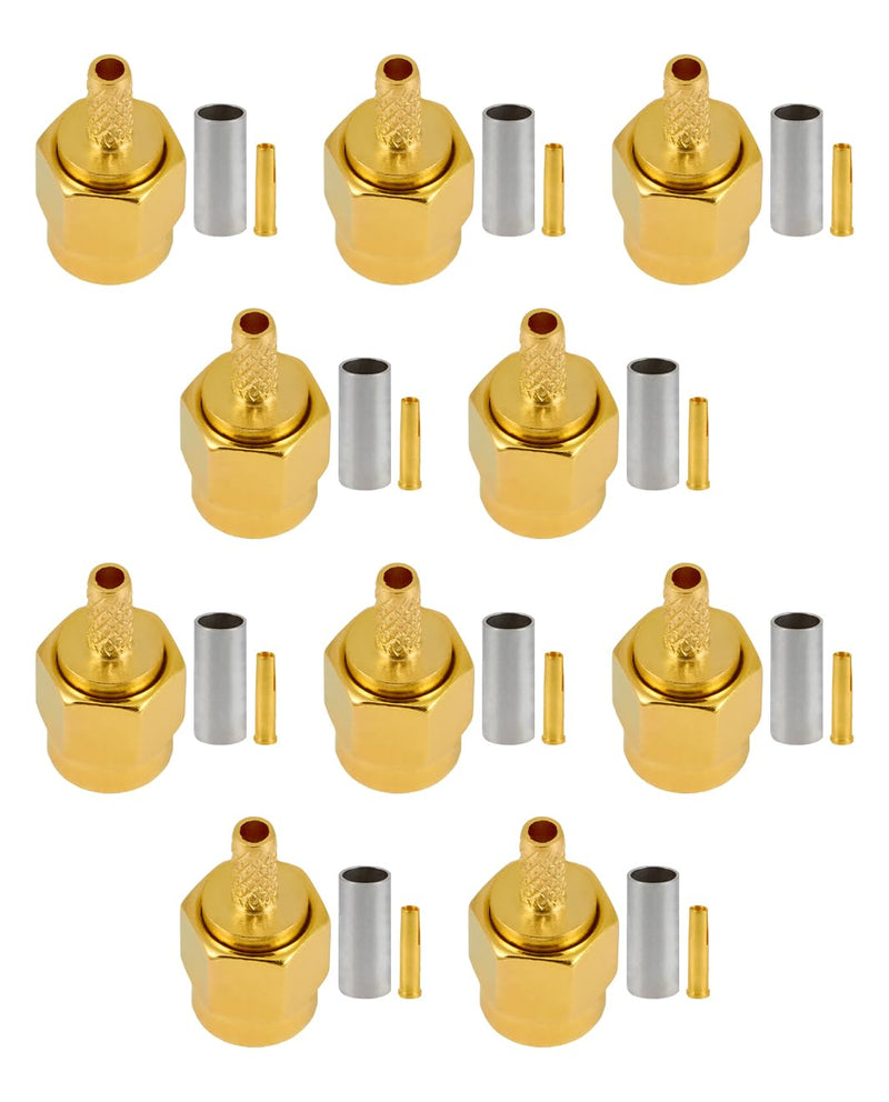 Vecys RP SMA Connectors RP SMA Male Crimp Connector for RG316 RG174 RF Coaxial Cable Pack of 10 RPSMA Male for RG174/RG316