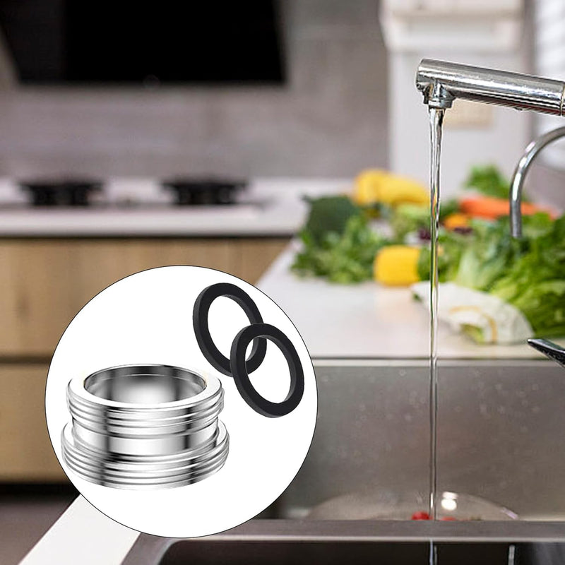 [Australia - AusPower] - Pack of 2 Tap Adapters, M24 to M22 Male Thread Adapter Tap Silver, Metal Tap Adapter with Black Rubber Ring, for Kitchen Taps, Water Saving, Water Filter, Hoses 