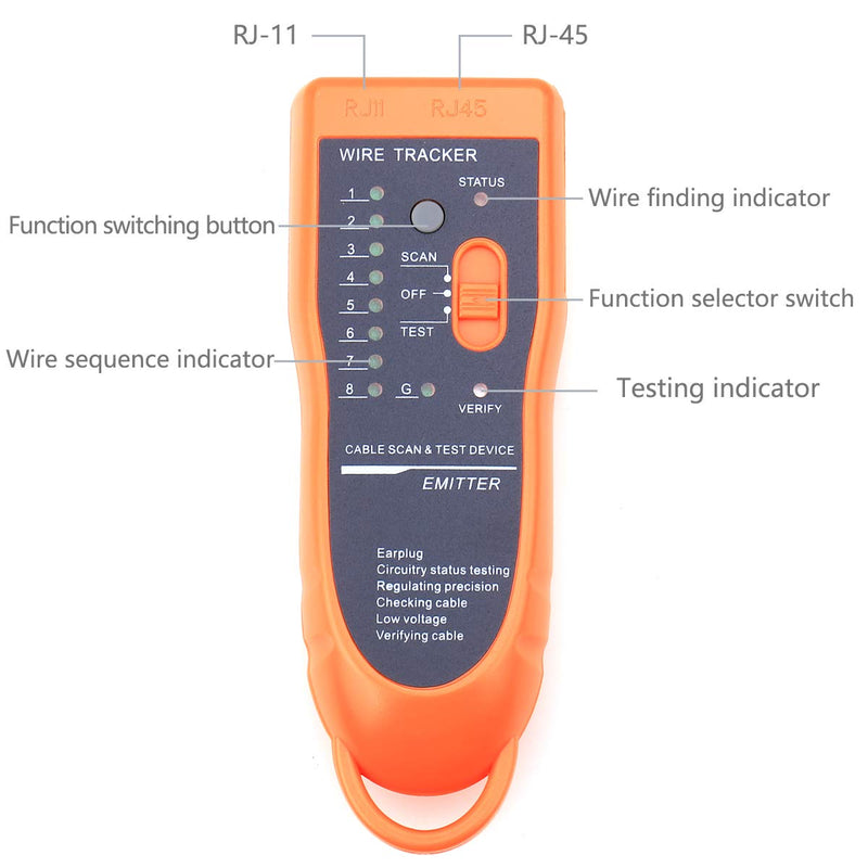 [Australia - AusPower] - Wire Tracker XQ-350 RJ45 RJ11 Finder for Telephone Network Wire LAN Cable Tester for Line DC Detecting/Anode/Cathode Determination Diagnose Tone Networking Tool with Crystal Head 