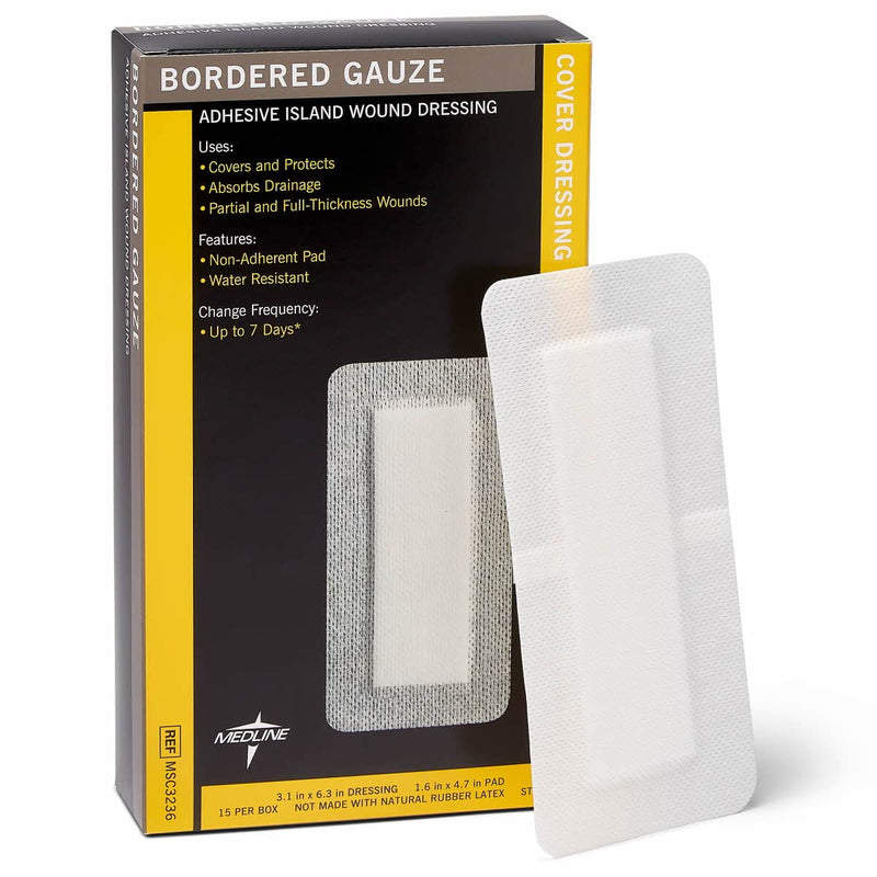 [Australia - AusPower] - Medline Sterile Bordered Gauze, 3" x 6" with 1.5" x 4" Pad (Pack of 15) 15 Count 