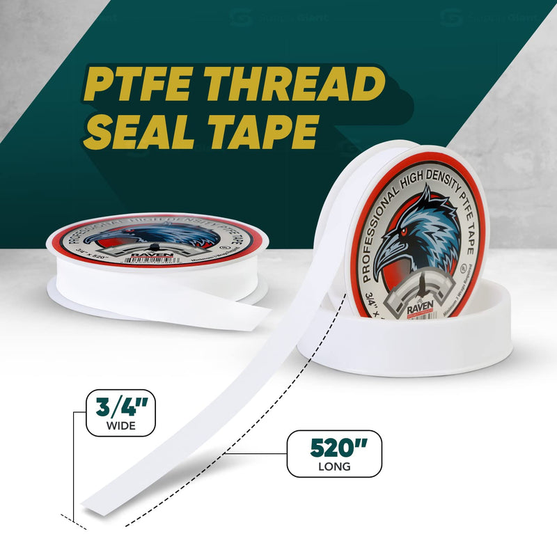 SUPPLYGIANT S1221-10 PTFE Thread Seal Tape for Plumbers, White 3/4 Inch x 520 Inch (Pack of 10 Rolls)