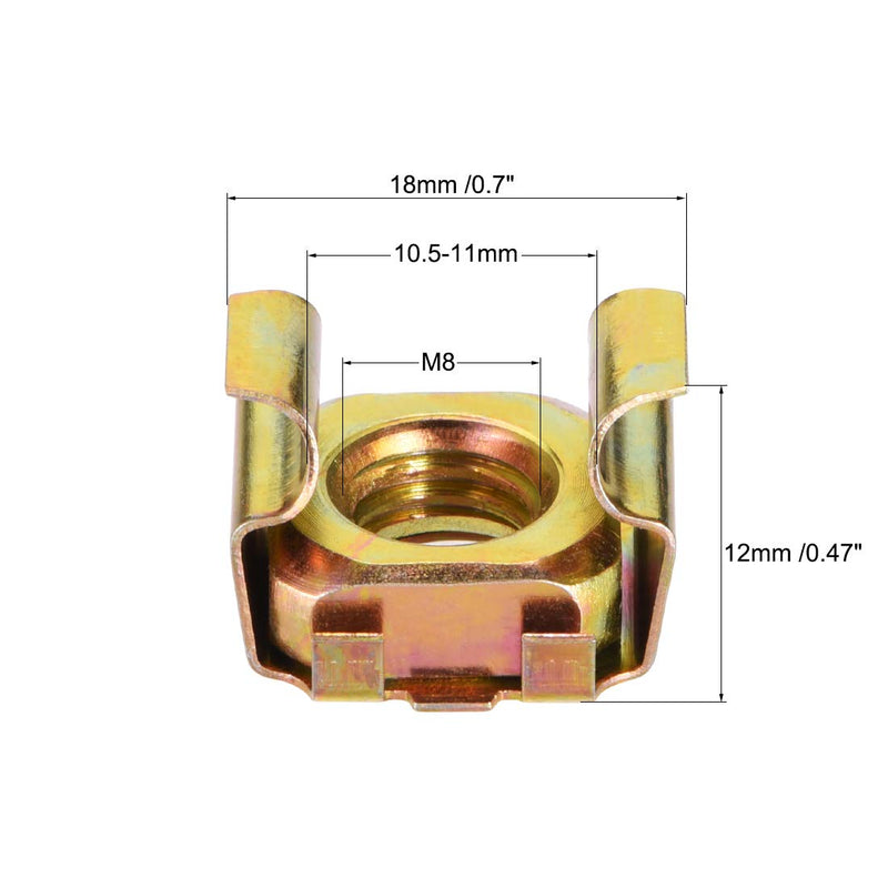 [Australia - AusPower] - uxcell M8 Cage Nuts for Server Rack Cabinet, Carbon Steel Yellow Zinc Plated, Pack of 10 
