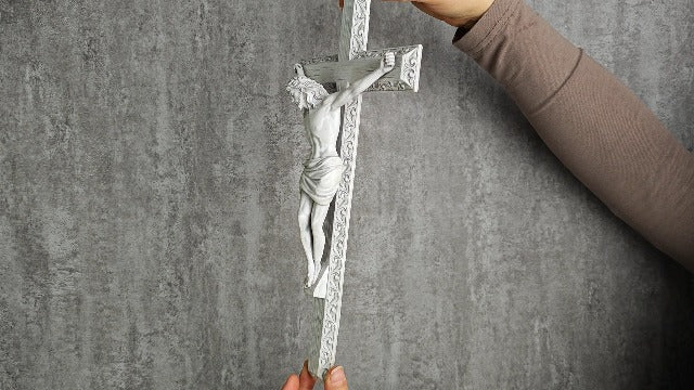BC Catholic Crucifix Wall Cross 12" H Jesus Cross Wall Decor 12.2"L x 6.3"W White