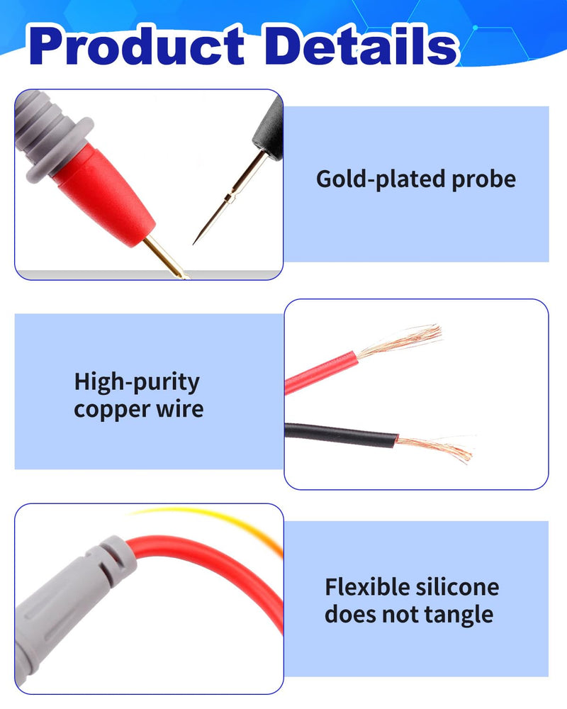 [Australia - AusPower] - Multimeter Test Leads 1000V 20A Gold-Plated Test Probe Lead, 40 inch Multi Meter Leads for Volt Clamp Meter Electrical Testing Tools (2PCS) 