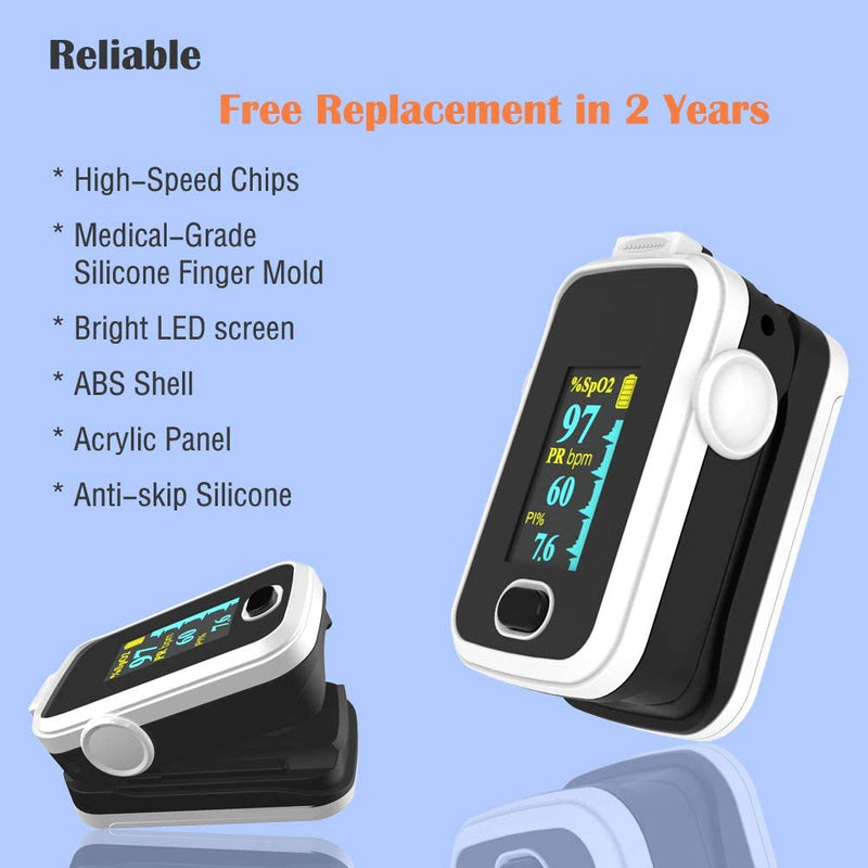 [Australia - AusPower] - Pulse oximeter fingertip with Plethysmograph and Perfusion Index, Portable Blood Oxygen Saturation Monitor for Heart Rate and SpO2 Level, O2 Monitor Finger for Oxygen,Pulse Ox,Oximetro, (Black-White) 