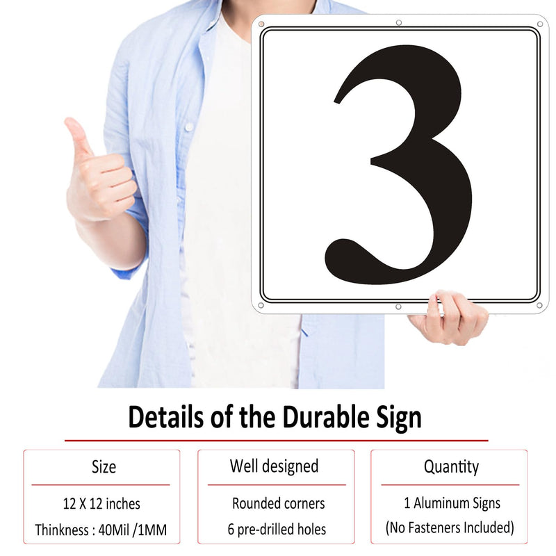 [Australia - AusPower] - Premium Aluminum Number Signs 3-12" X 12" Parking Spot Number Signs, Large Metal Numbered Signs for Floor, Dock, Court, Aisle, Field and Outdoor Use, Weather-Resistant, Easy Mounting, High Visibility 