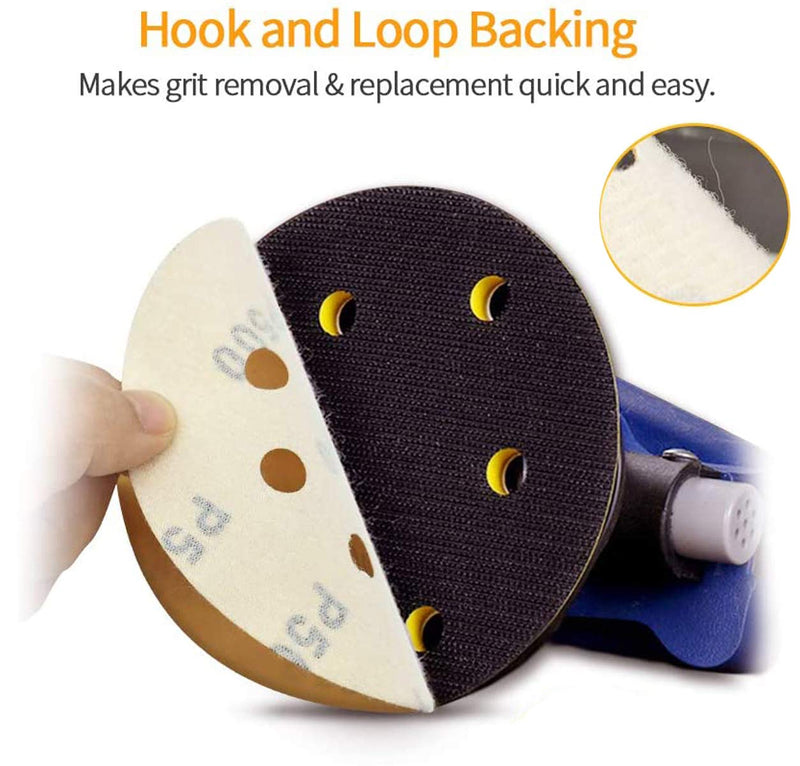 Stebruam Pack of 110 Sandpaper 125 mm Velcro for Eccentric Sanders | Professional Gold Round 125 Sanding Discs Round 8 Holes for 8 Hole Round Random Orbital Sander Sanding (60-800 with Grit) Pack of 110 mix grit