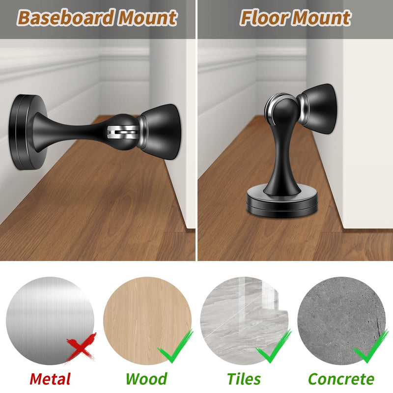 [Australia - AusPower] - KOLAKO Door Stopper, Magnetic Door Stops, Brushed Satin Nickel, 2 Pack Wall Floor Mounted Black Magnetic Door Catch Door Holder, Stainless Steel Soft-Catch Doorstop 