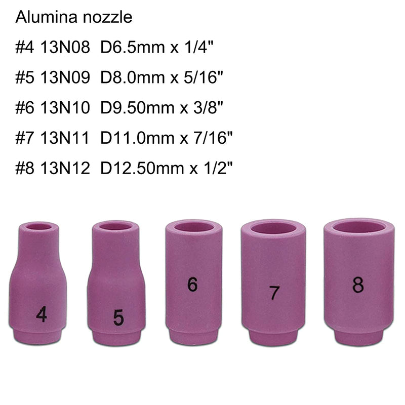 Zinger TIG Welding Torch Stubby Gas Lens #10 Glass Cup Kit for WP-17/18/26 | 63PCS TIG Torch Kit Tig Welding Accessories Alumina Nozzle Collets Body Stubby Gas Lens #10 Glass Cup for WP-17/18/26 Torches