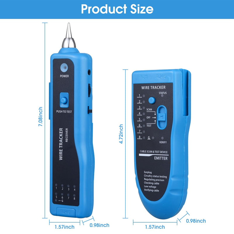 Cable Tracer Ethernet Network Cable Tester RJ45 RJ11 - Wire Toner Tracker CAT5 CAT6 Continuity Tester - Tone Generator and Probe Kit Telephone Line Finder Locator Detector Tool - Blue