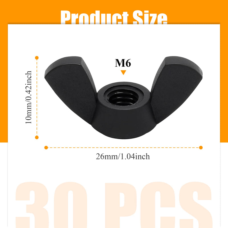 [Australia - AusPower] - 30Pcs M6 Wing Nuts Nylon Butterfly Nut Hand Twist Fasteners Hardware Parts (5/16 Inch) 
