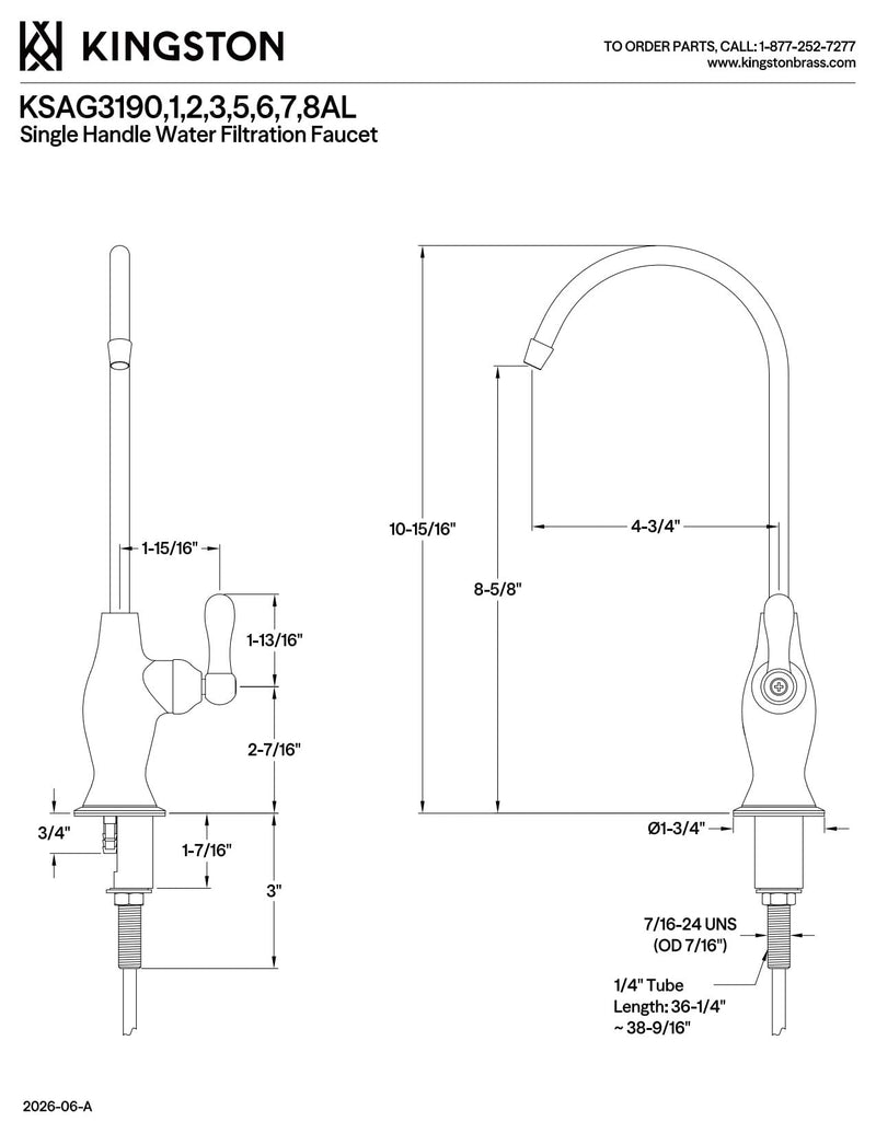 Kingston Brass KSAG3195AL Restoration Water Filtration Faucet, Oil Rubbed Bronze, 2 x 4.75 x 10.94