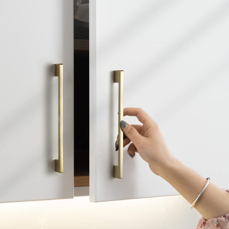 Goo-Ki 6 Pack 5 in (128mm) or 6-1/4 in (160mm) Hole Center Cabinet Pulls Light Brushed Brass Zinc Alloy Kitchen Drawer Pulls Drawer Handles,Cabinet Hardware 1816-BS-128 5 Inch Hole Centers