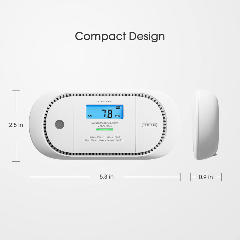 X-Sense Carbon Monoxide Detector Alarm with Digital LCD Display, Replaceable Battery CO Alarm Detector with Peak Value Memory, XC01-R Standalone Model (1-Pack)