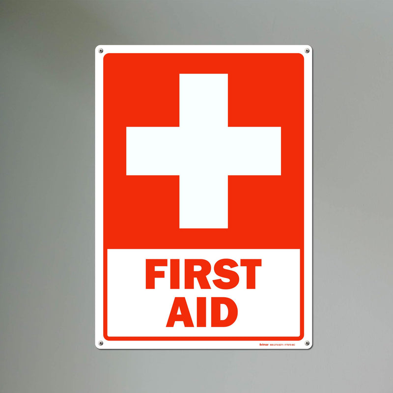 Brimar - 10 x 14" - First Aid Sign - .040″ Rust-Free Aluminum - Standard Size - Easy Installation 10x14" Red (Rust-Free)