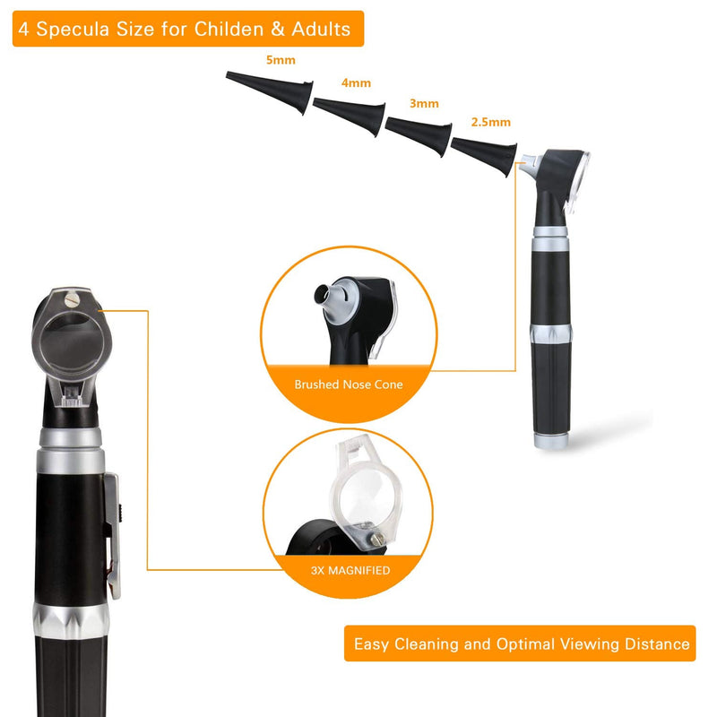 [Australia - AusPower] - Otoscope Kit,Professional Diagnostic Ear Care Tool with 3.0V LED Bulb, 3X Magnification, 4 Speculum Tips Size - for Children, Adults, Pets, etc. 