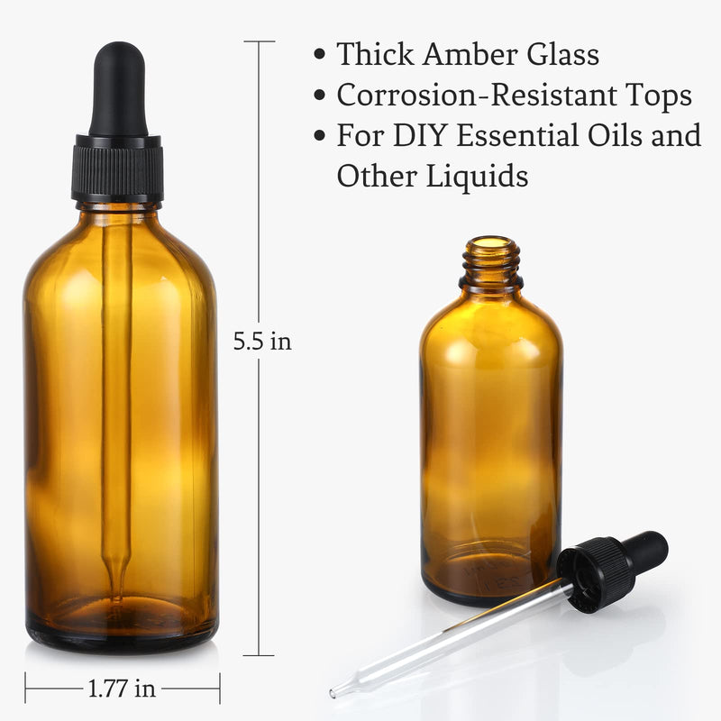 [Australia - AusPower] - AOZITA 4 Pack, 100ml Dark Amber Dropper Bottles with 1 Funnels & 4 Labels - 3.4oz Brown Glass Tincture Bottles with Eye Droppers for Essential Oils, Liquids - Leakproof Travel Bottles Blank Dropper 