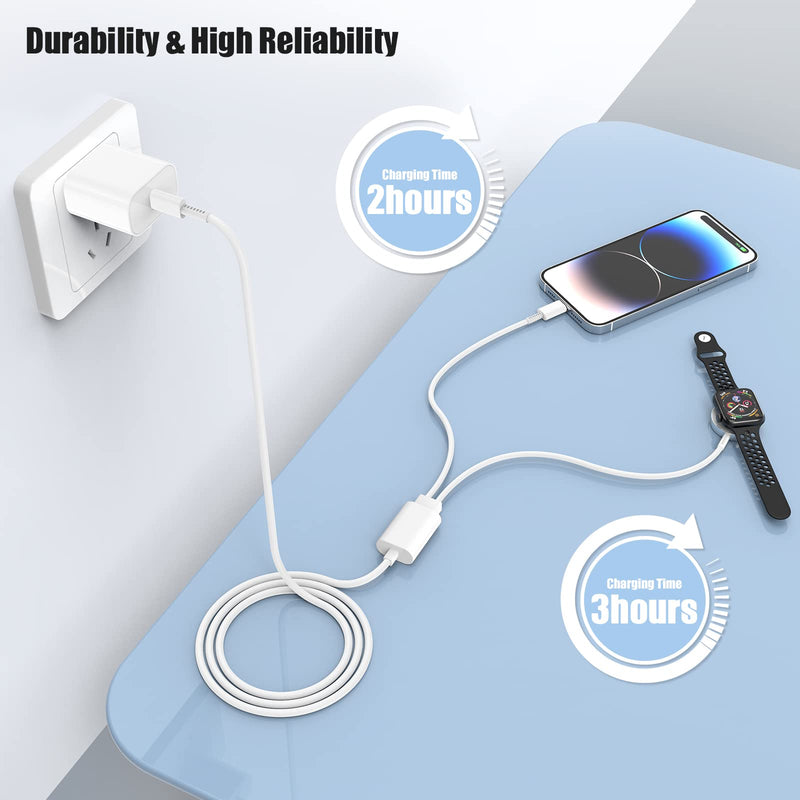 [Australia - AusPower] - Upgraded USB C Apple Watch Charger, [MFi Certified] 2 in 1 Magnetic iWatch Fast Charging Cable Cord 6ft with 20W Type C Wall Plug Block for Apple Watch Series 8/7/SE/6/5/4/3/2/1/iPhone 14/13/12/11/XS 