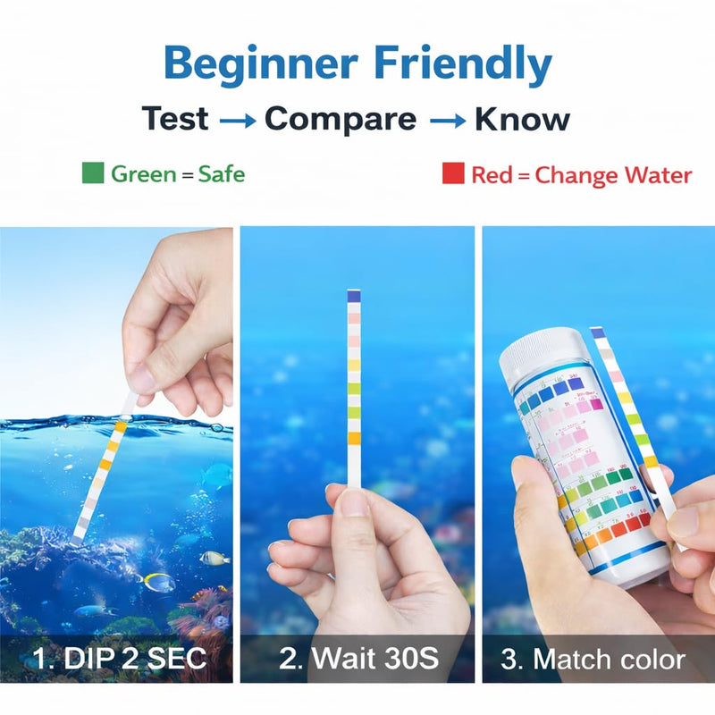 [Australia - AusPower] - Aquarium Test Strips for Freshwater Fish: 7 in 1 Fish Tank Water Testing Kit for Aquarium Pond - Accurate Testing Nitrate Nitrite Hardness Free Chlorine pH Carbonate Total Alkalinity-100 Strips 7 in 1 - 100 Count 