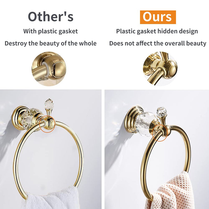 WOLIBEER Gold Towel Ring, Crystal Hand Towel Holder Polished Brass Bling Towel Bar Bathroom Accessories Wall Mounted
