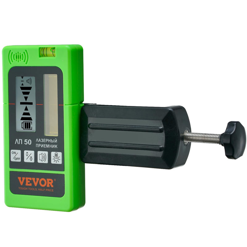 [Australia - AusPower] - VEVOR Laser Receiver, 197 ft Working Range, Green Laser and Red Beam Detector for Pulsing Line Lasers, Customizable Speaker & Dual LCD Display & Built-In Bubble Level with Clamp for Laser Level 