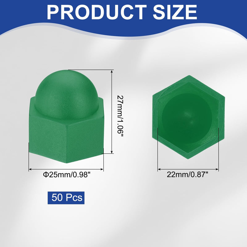 [Australia - AusPower] - PATIKIL 50 Pcs Hex Nut Cover, M14x22x27mm Nylon Screws Bolt Covers Caps Dome Acorn Hex Head Bolt Protection Cap for Screws Nut, Green 