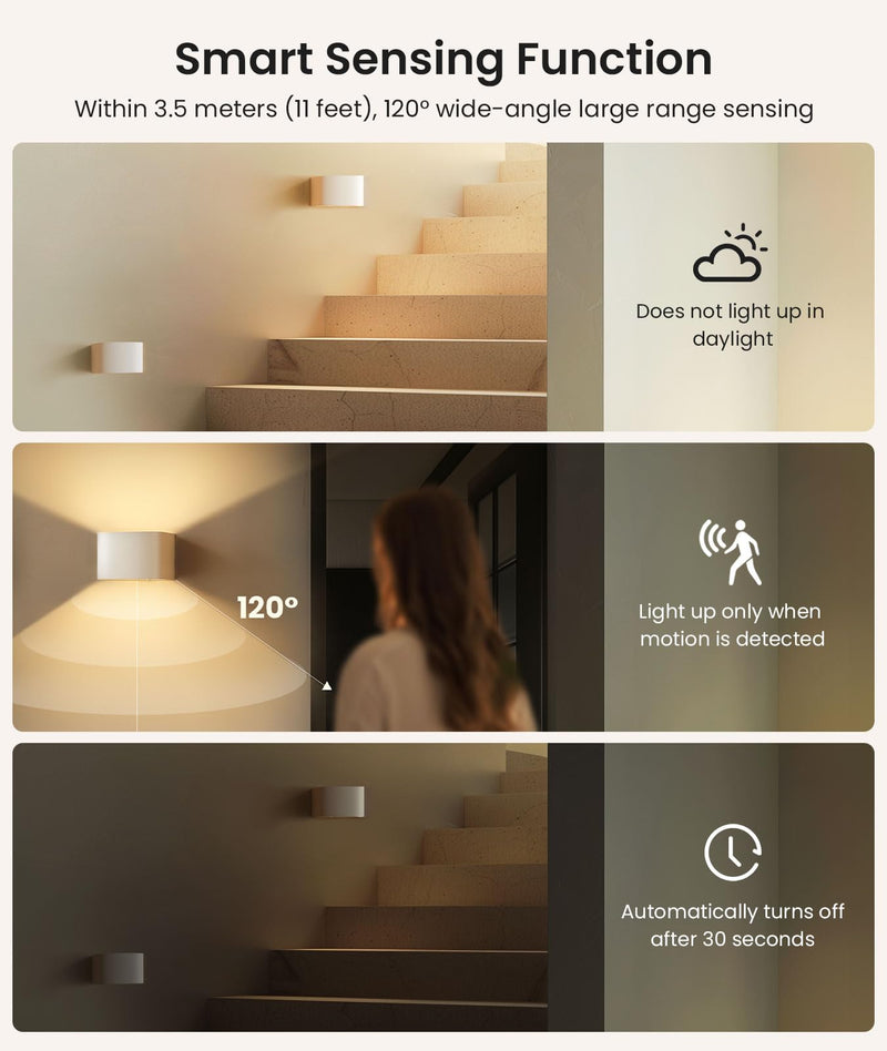 FULEN Motion Sensor Wall Light with Remote Control 3 Colors Wireless Wall Sconces LED Indoor Up and Down Wall Lamp 5000mAh Rechargeable Battery Powered Wall Lamps Brightness Adjustable, White 2 Pack White - 2 Pack