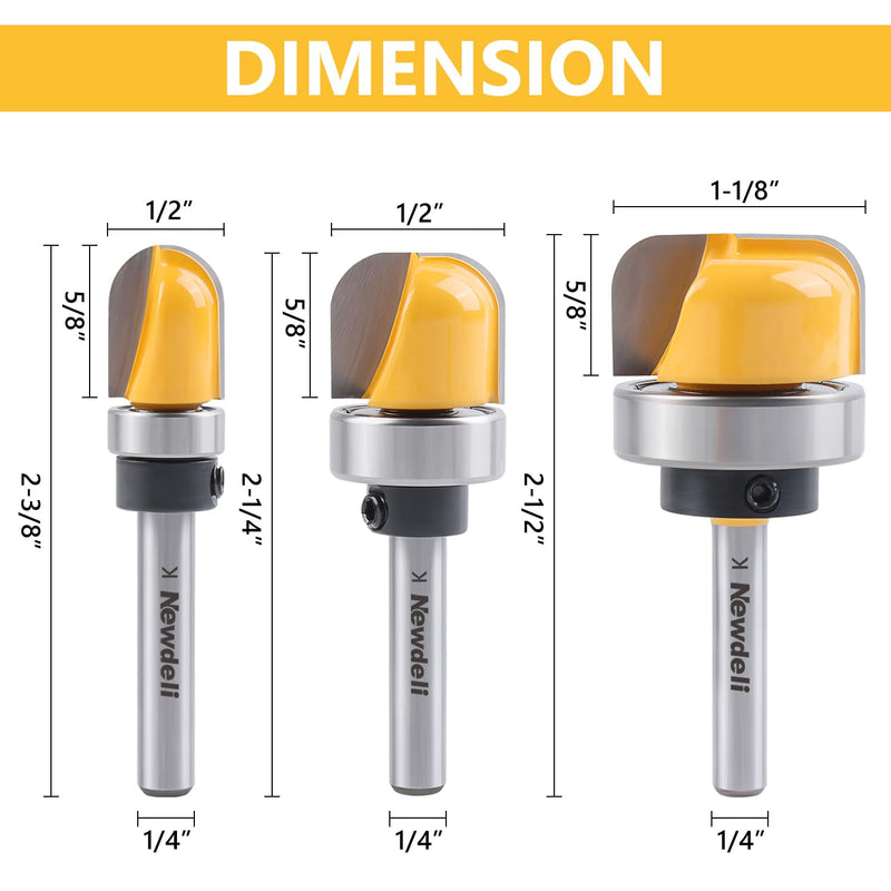[Australia - AusPower] - Newdeli 3Pcs Bowl and Tray Template Router Bit Set 1/4 Inch Shank Carbide Juice Groove Round Nose Router Bit with Bearing 1/2",3/4",1-1/8" Dish Carving Router Bits Wood Cutter 3Pcs Bowl and Tray Router Bit Set 