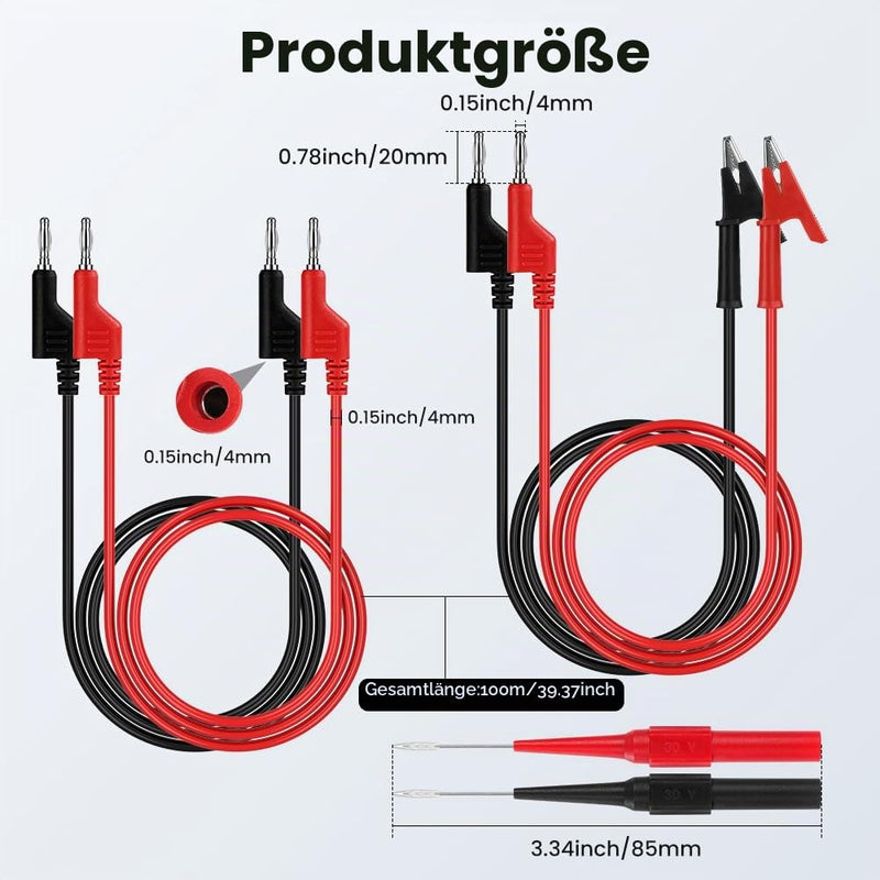 AXFEE Set of 6 Test Leads with Crocodile Clips Cable, Multimeter Cable Set with 2 Banana Clamp Cables, 2 Pieces 4 mm Banana Plugs to Crocodile Clips Test Cable and 2 Pieces Test Probes | Messleitungen Set mit 2 BananenklemmeKabel, 2 Stück 4mm Bananenst...
