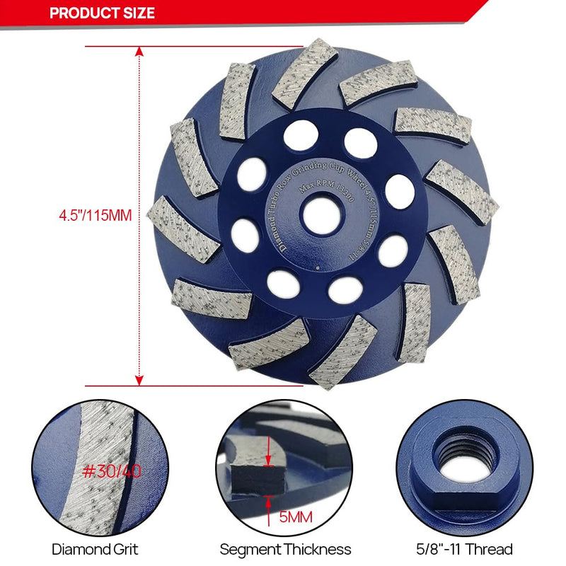 [Australia - AusPower] - DT-DIATOOL 4.5 Inch Concrete Grinding Wheel Granite Marble with Turbo Row Diamond Segment 
