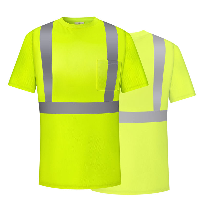 Hi Vis Safety Shirts for Men Reflective,High Visibility Work T-Shirt Short Long Sleeve with Pocket, 3 and 5 Pack Large Neon Yellow-5p