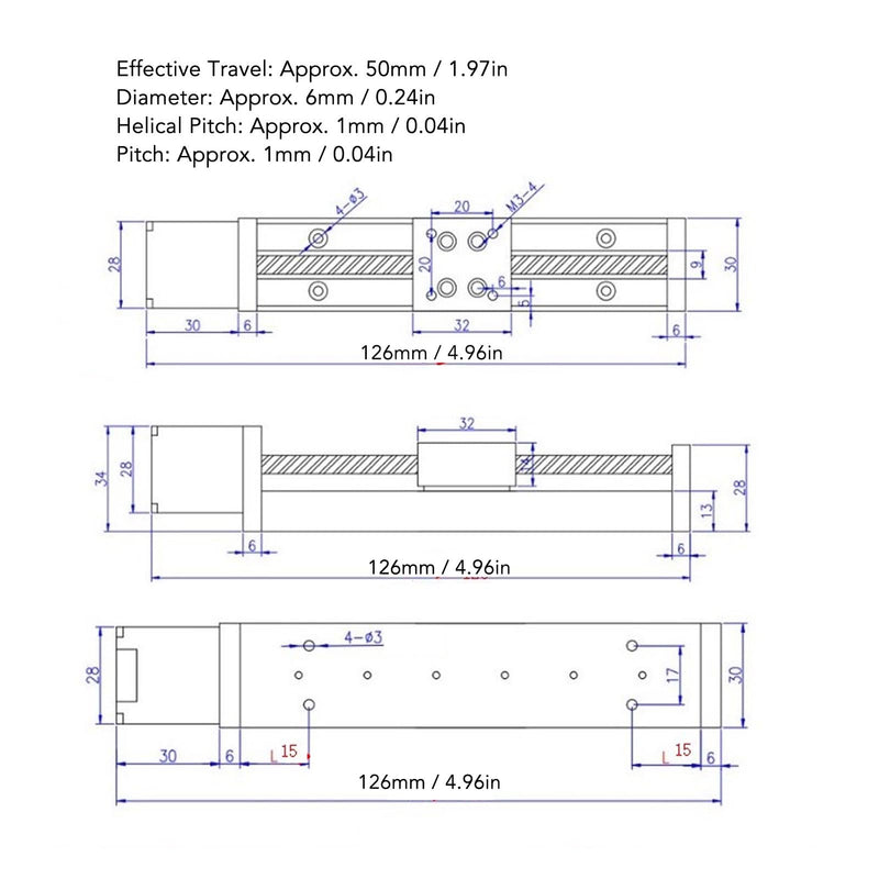28 Stepper Motor Mini Linear Rail Slide Actuator, 50mm Stroke, X Y Z Stage with T Screw Rod, DIY CNC Router Parts
