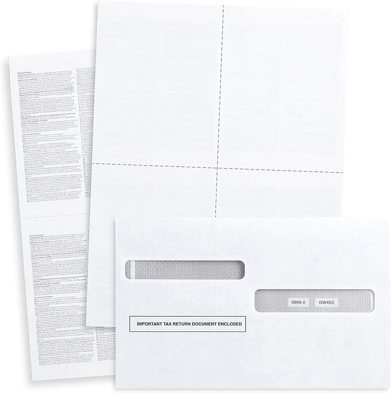 50 W2 Envelopes, for 4-Up Style W-2 Forms, Double Window, Security, Self Seal Envelope, W-2 Tax Form Envelopes 50 Pack