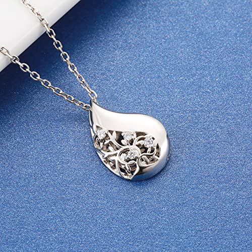925 Sterling Silver Tree of Life Teardrop Urn Necklace for Ashes Family Tree Keepsake Cremation Pendant Memorial Jewelry for Women