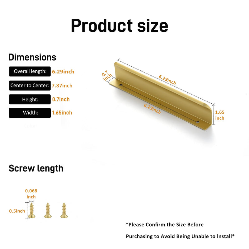 Edge Finger Tab Pulls for cabinets Kitchen Invisible Hardware Furniture Concealed Drawer Pull Aluminum Hidden Door Handles Pack of 5 Modern Matte Gold 7.87 inch Overall Length Easy Installation 6.3" Hole Center 7.87" Overall Length