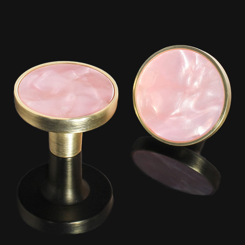 12 Pack Gold Knobs for Dresser Drawers, Brass Dresser Knobs Round Cabinet Knob for Kitchen Cabinet Cupboard Door Decorative Furniture Hardware, 1-1/4" Diameter, Pink 12 Pack