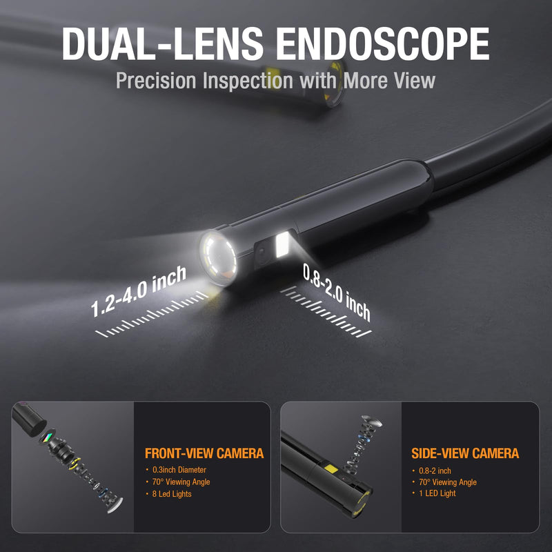 [Australia - AusPower] - Dual Lens Endoscope Camera with Light, Teslong USB-C Borescope Inspection Camera with 8+1 LED Lights, 10FT Flexible Waterproof Fiber Optic Camera Snake Scope compatible with iPhone 15, Android Phone 