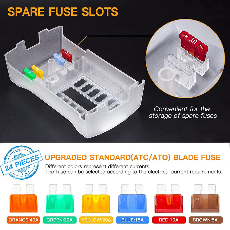 [Australia - AusPower] - Upgraded 300A 12 Way Blade Fuse Block Fuse Box with 2 Positive Power Inputs Negative Bus, ELECTOP 12 Circuit Fuse Holder ATC/ATO Fuse Block Panel with LED Indicator for 12V/24V Car Truck Boat Marine Upgraded 12 Way Fuse Block 