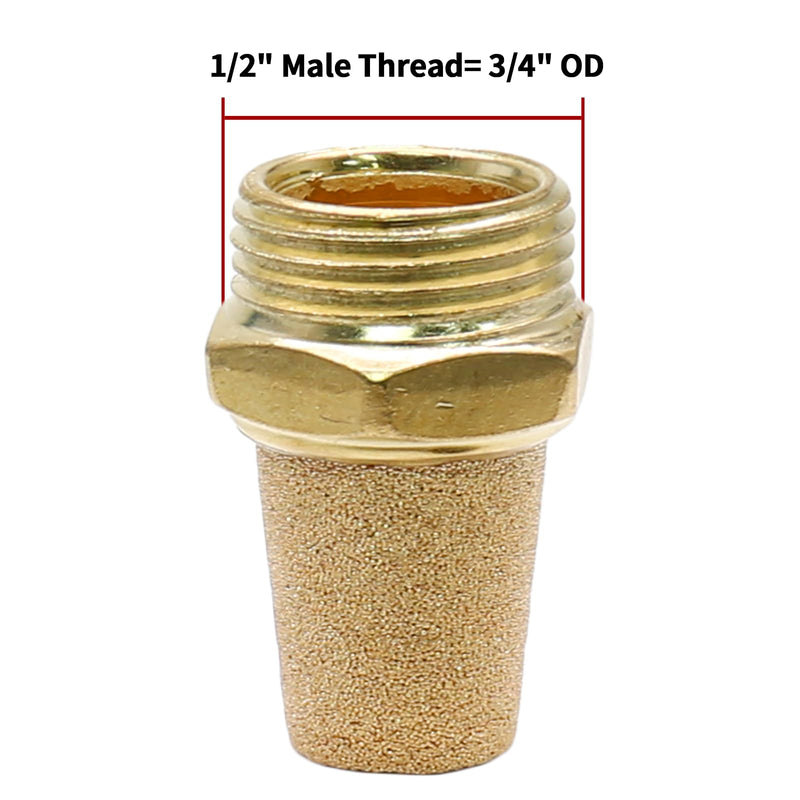 [Australia - AusPower] - 2pcs Pneumatic Brass Exhaust Muffler Filter, 1/2" NPT Male Thread Hex Sintered Silencer Air Line Fitting 1/2"Male 