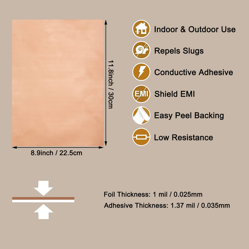[Australia - AusPower] - 10Pcs Copper Foil Sheet [11.8inch x 8.9inch] with Double-Sided Conductive Adhesive Copper Foil Tape for Guitar, Soldering, Electrical Repairs, DIY Crafts, Stained Glass, Grounding 11.8inch x 8.9inch 10 