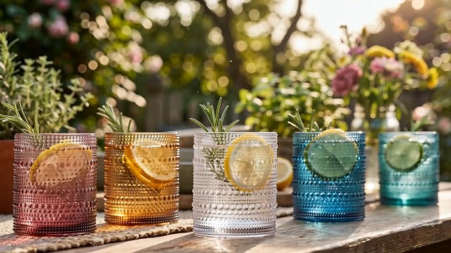 Khen Plastic Hobnail Drinking Glasses Set of 6 Neutral Tones Cups 10oz, Shatterproof & Unbreakable Acrylic Beaded Design, BPA-Free, Dishwasher Safe Indoor/Outdoor Drinkware for Water, Juice, Cocktails Muted Color