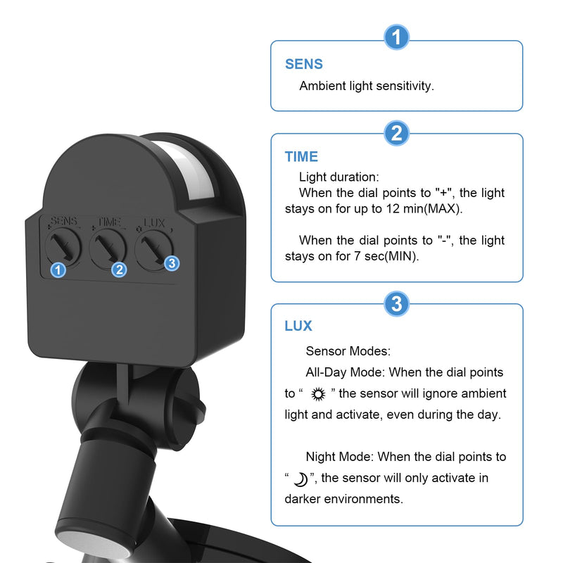 Kekeou Motion Sensor with Junction Box Cable Connector, 160-Degree Replacement Motion Detector for Floodlight, Adjustable Time & Detection Sensitiity Up to 40FT Range, 2 Modes PIR Sensor for any lamps Infrared sensor