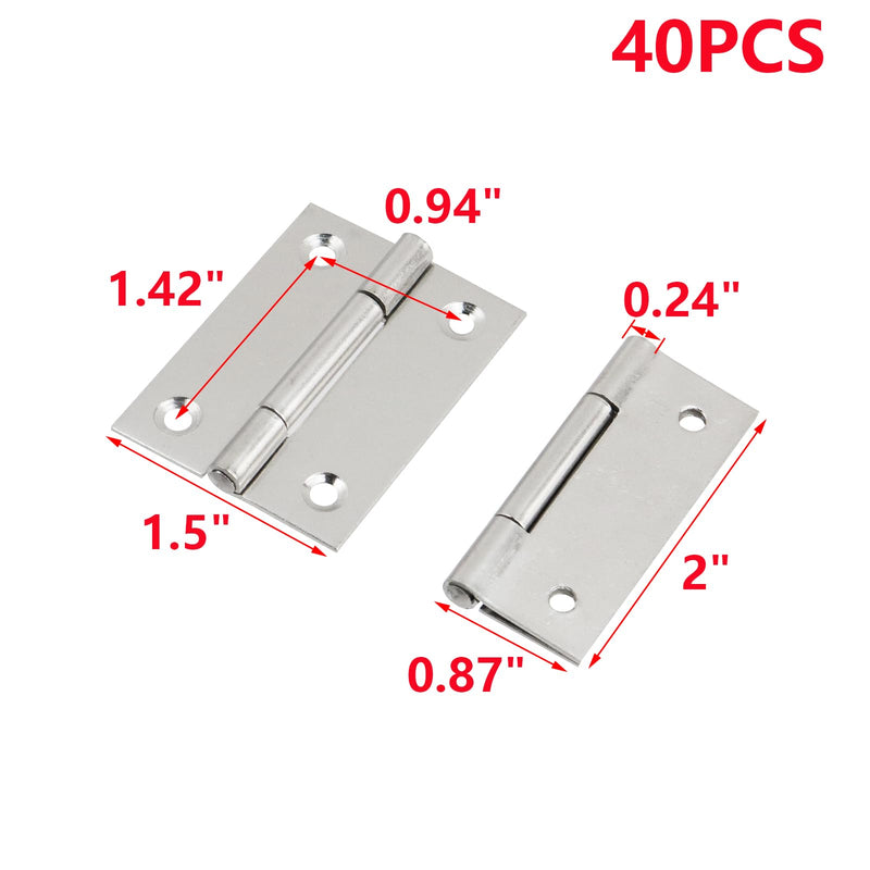 MY MIRONEY 40PCS Stainless Steel Folding Hinges 2 Inch Silver Cabinet Door Hinge Home Furniture Hardware Hinge for Wooden Box, Door and Window, DIY Projects 2"; Silver; 40PCS
