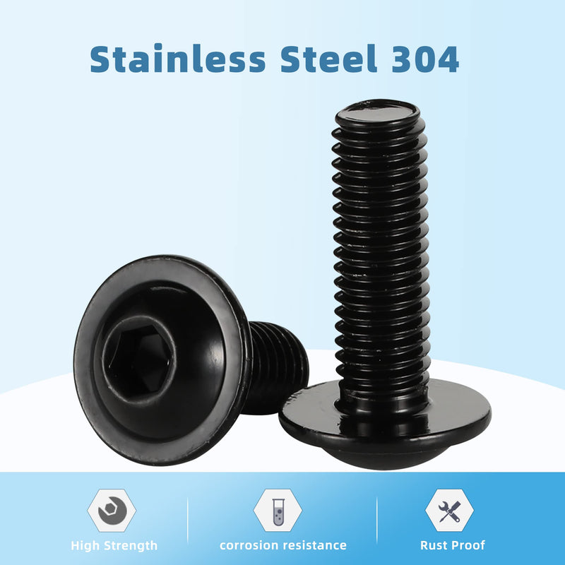 [Australia - AusPower] - M6 x 16mm Flanged Button Head Socket Cap Screws, Black Oxide, Full Thread, Allen Socket Drive, 304 Stainless Steel, 25 PCS M6 x 16mm 