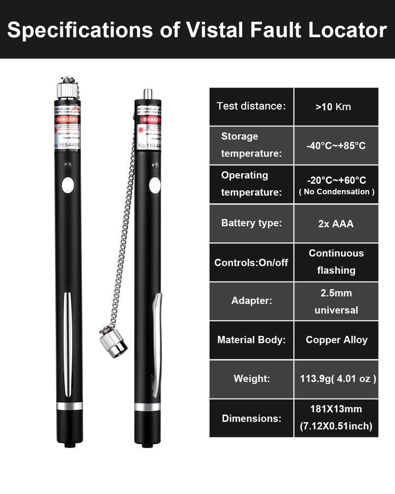 [Australia - AusPower] - Portable Visual Fault Locator - 10Km Fiber Optic Tester Kit Include VFL Fiber Optic Tools with Single Mode 9/125um FC-LC Adapter (Black) 