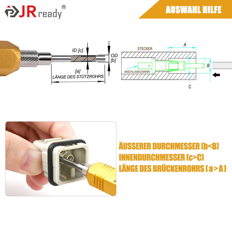 JRready DRK-HD10A Contact Removal Tool For Removing Harting HAN D/Han DD Series From 10A 16A Cold-Crimping Pins TE/WAIN Series 10A Terminals For Heavy Connector De-Pin Tool From Terminals DRK-HD10A-EU