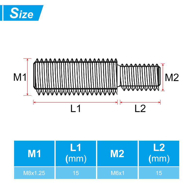 [Australia - AusPower] - PATIKIL M6x15mm to M8x15mm Double End Threaded Stud Screw Bolt, 10 Pack 304 Stainless Steel Rod Bolts Thread Reducer Adapter for Furniture Fastener, Hardware Connectors 